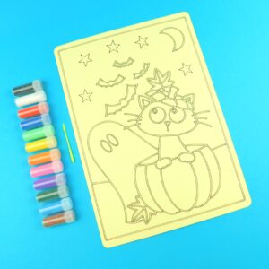Halloween Cat, Ghost & Pumpkin Sand Art Kit. A4 Size. Sand Included