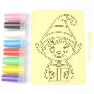 Elf with gift Sand Art Kit. A6 Size. Sand Included