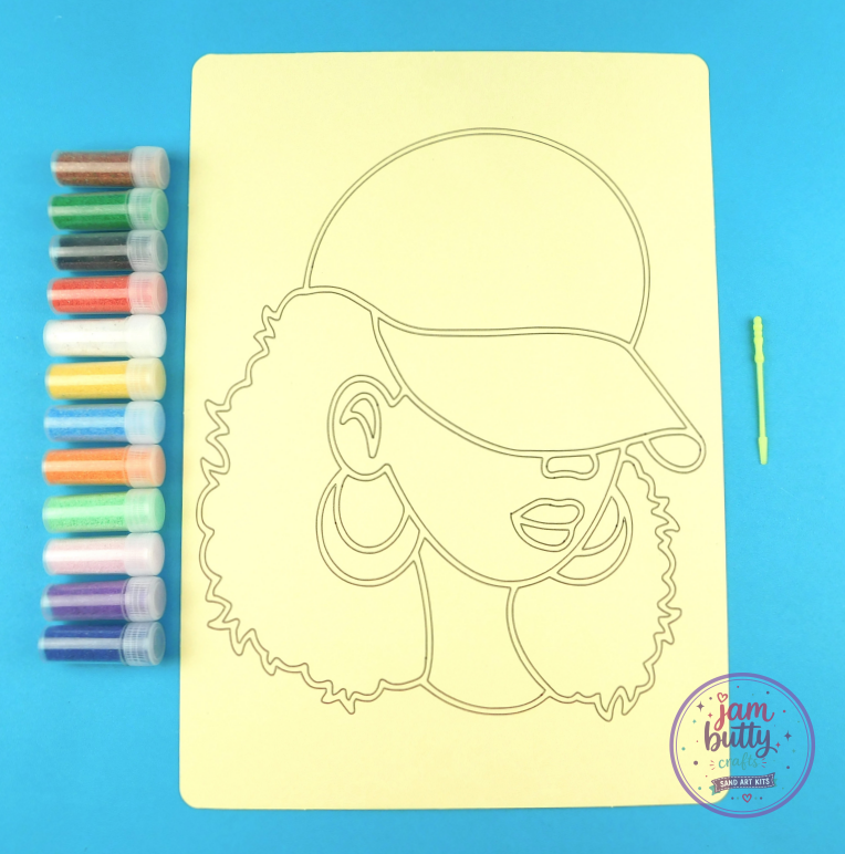 A5 Black woman with baseball cap Sand Art Kit.