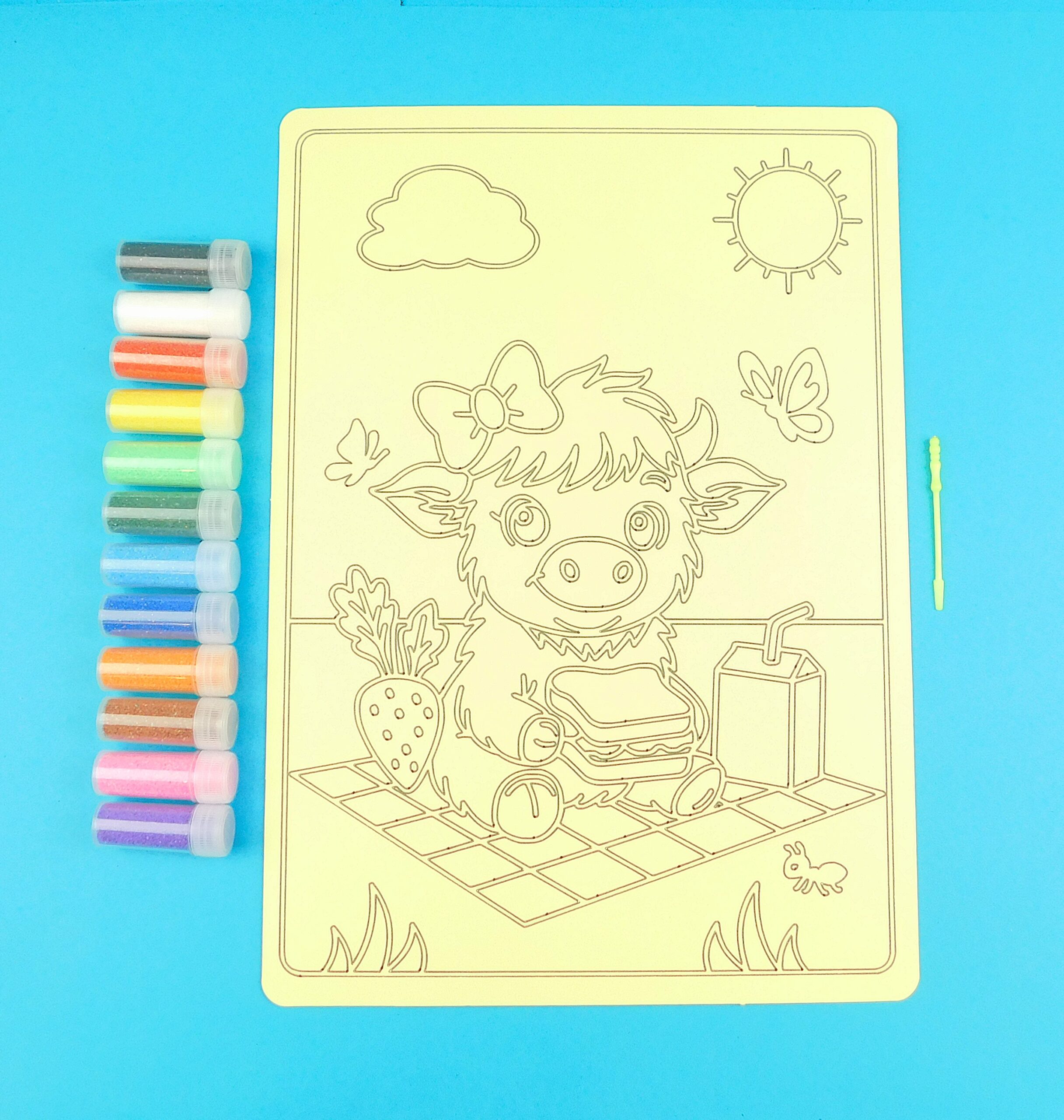 A4 Higland cow having a picnic Sand Art Kit