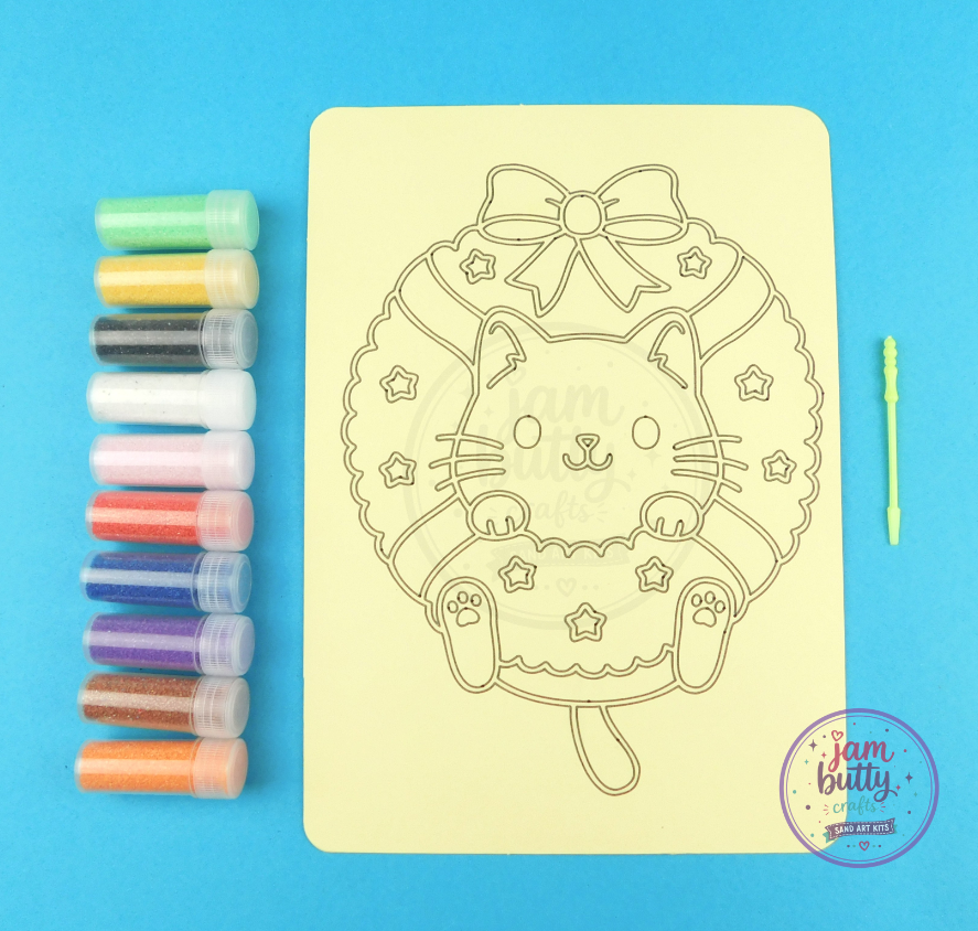 A5 Cat in Christmas Wreath Sand Art Kit